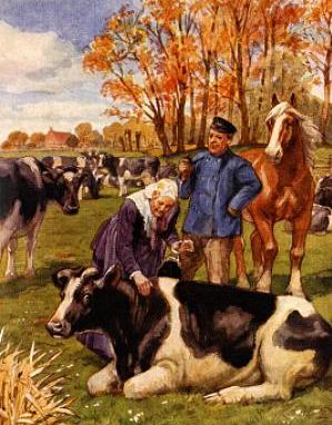 Boer, boerin en vee, afbeelding  uit "Aldfaers Groun"